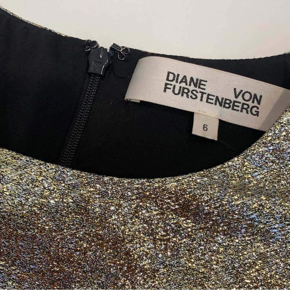 Diane Von Furstenberg Hadlie two metallic gold jacquard sheath dress DVF size 6 - Picture 8 of 13